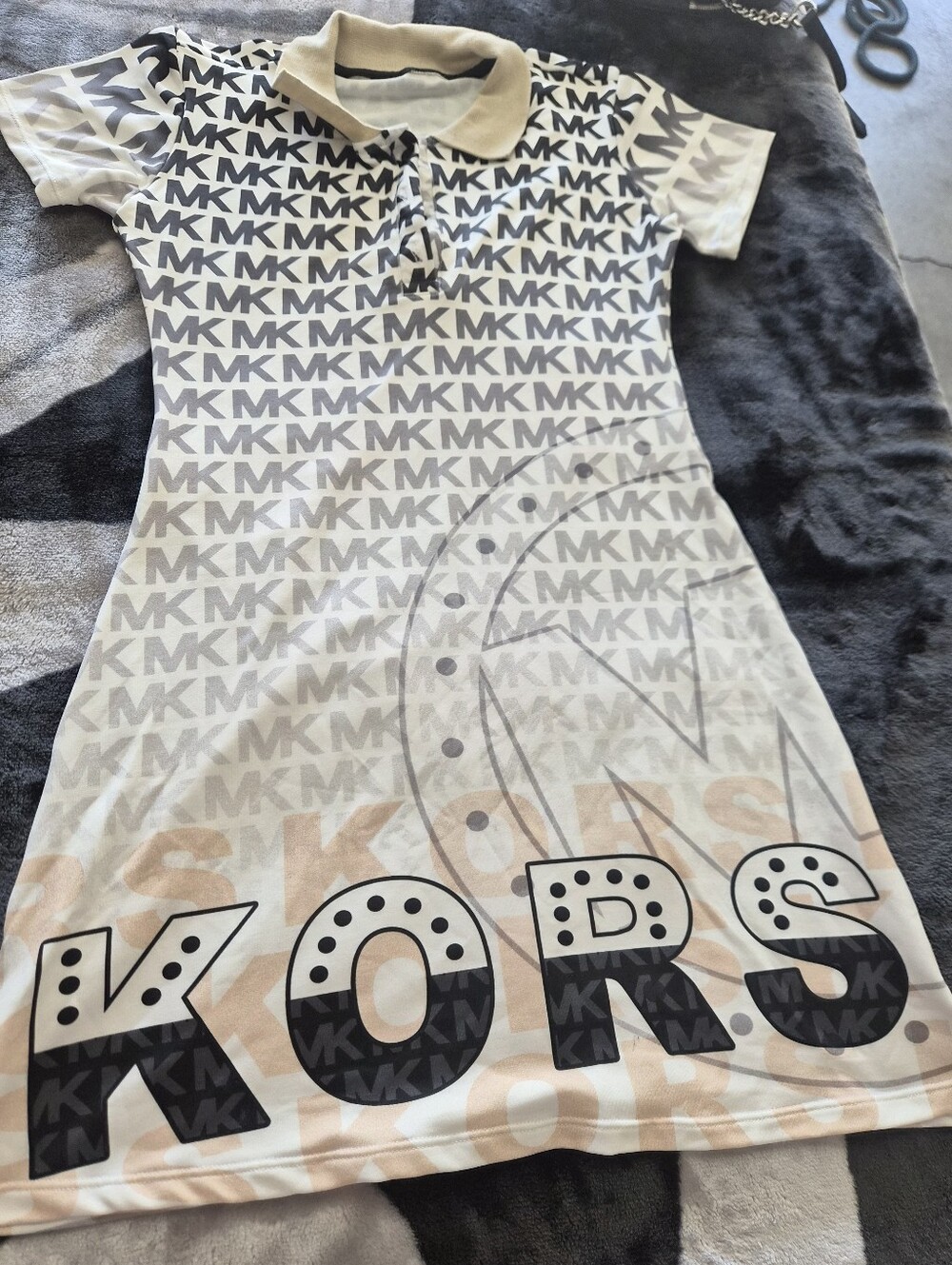 Beige and Black MK Logo Polo Dress